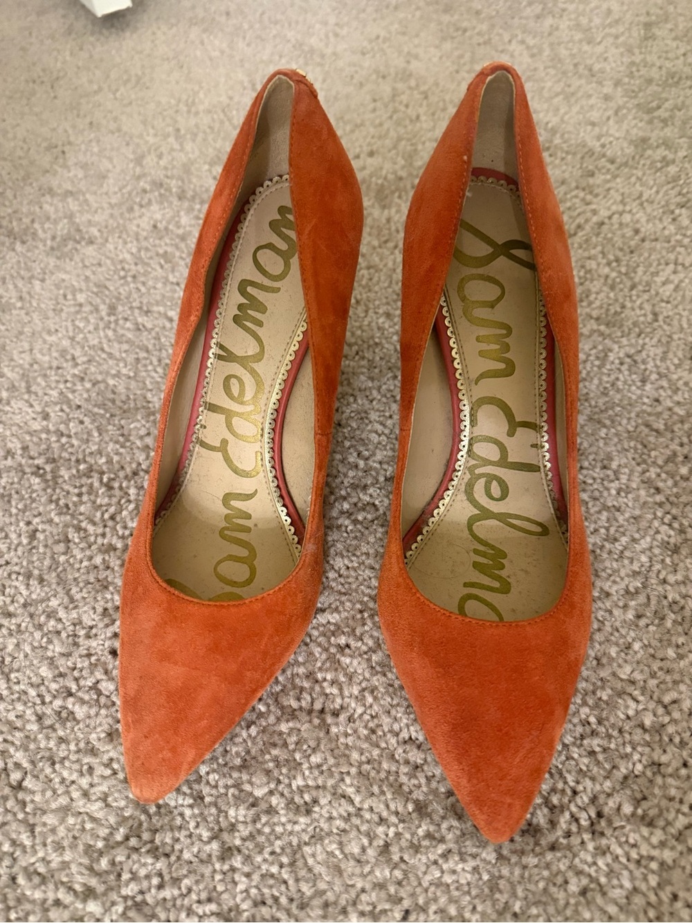 Sam Edelman Orange Suede Pointed Toe Heels